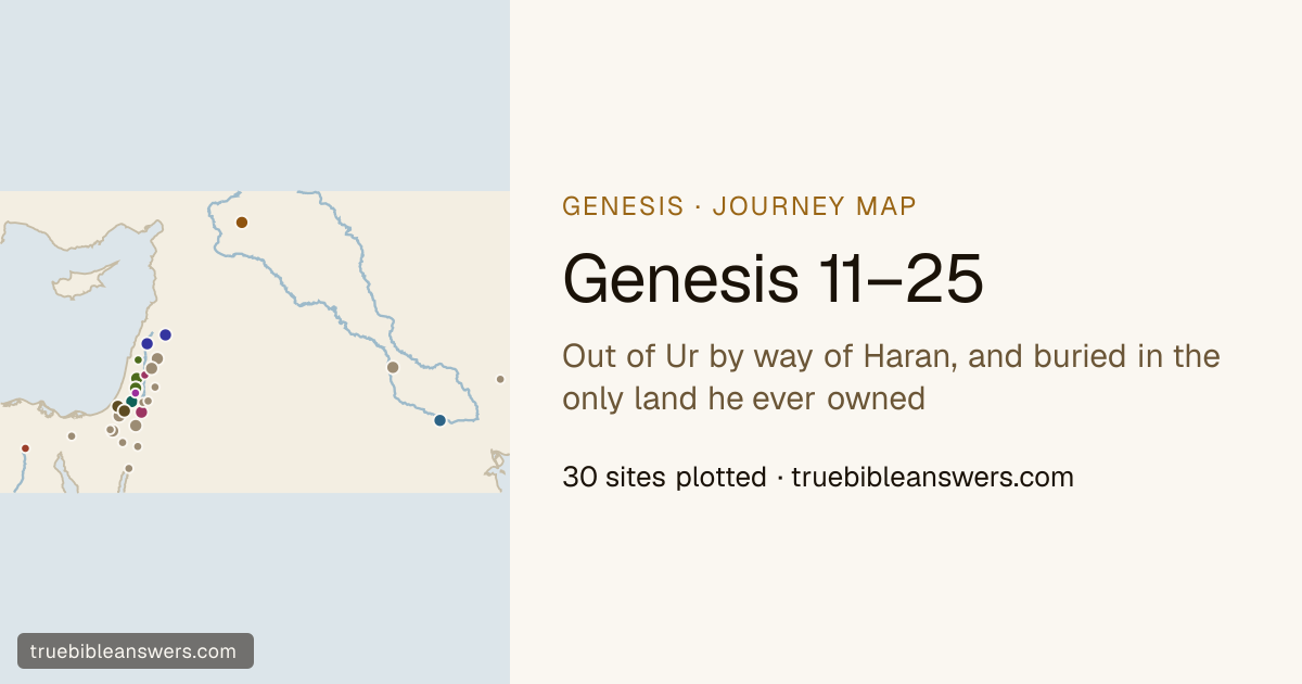 Map of Genesis 11–25: Out of Ur by way of Haran, and buried in the only land he ever owned — 30 sites plotted